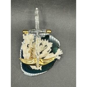 VTG Hand Blown Glass Anchor On Coral & A Slice Of Agate-‎ Nautical/Beach Decor